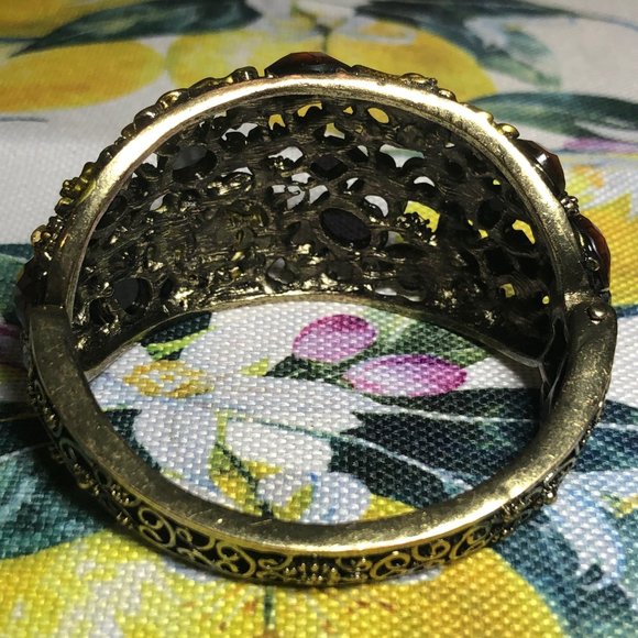 π Crystals and Flowers Wide Hinged Cuff Bracelet - Picture 4 of 5